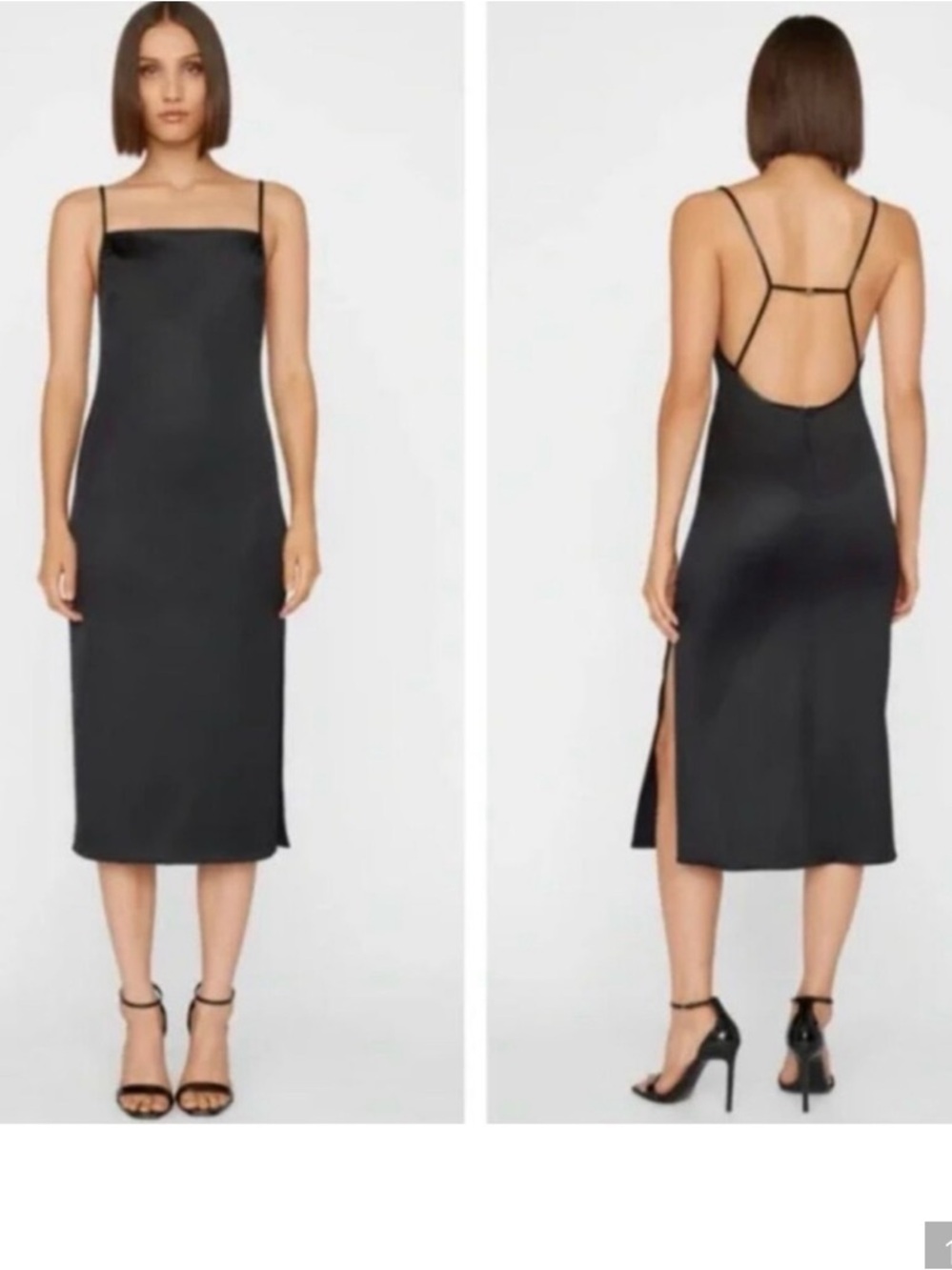 Christian Lacroix Black Satin Slip Midi Dress with Low Back